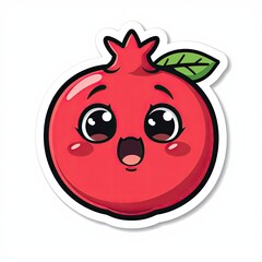 Fototapeta premium Cute Pomegranate Character with Happy Expression and Green Leaves