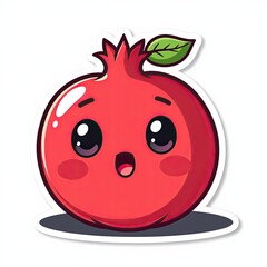 Fototapeta premium Cute Pomegranate Character with Happy Expression and Green Leaves