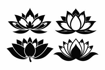 set of lotus flowers chili pepper line art silhouette vector illustration	