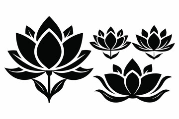 Fototapeta premium set of lotus flowers chili pepper line art silhouette vector illustration 