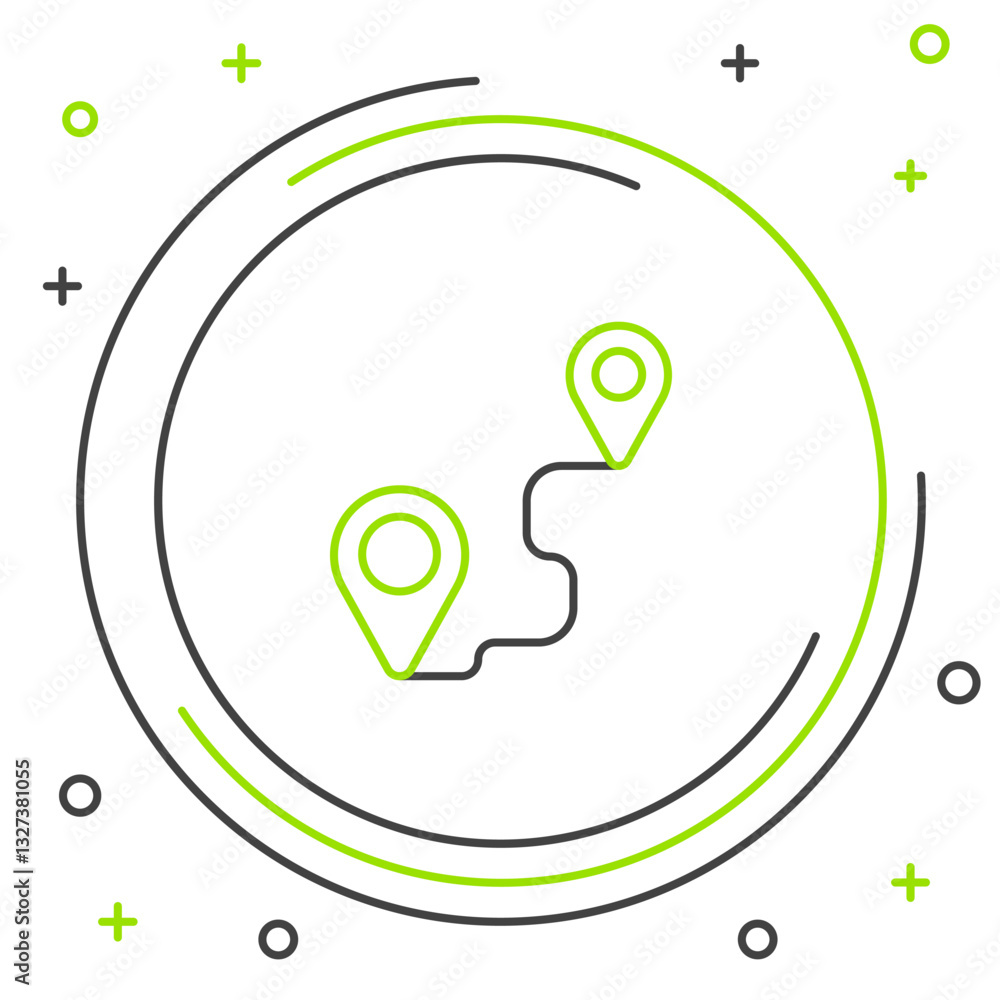 Poster line route location icon isolated on white background. map pointer sign. concept of path or road. gp
