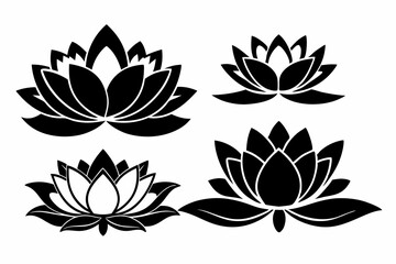 set of four lotus flowers line art silhouette vector illustration