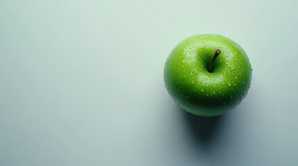 Closeup of a Dewy Green Apple on White Background