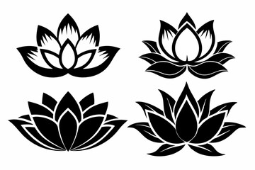 set of four lotus flowers line art silhouette vector illustration