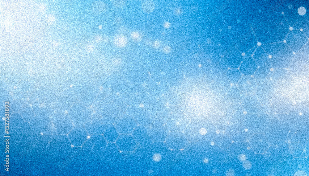Poster Grainy Abstract blue background with light particles and molecular structures in a modern design