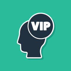 Blue Vip inside human head icon isolated on green background. Vector