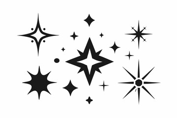 set of star sparkles icons line art silhouette vector illustration
