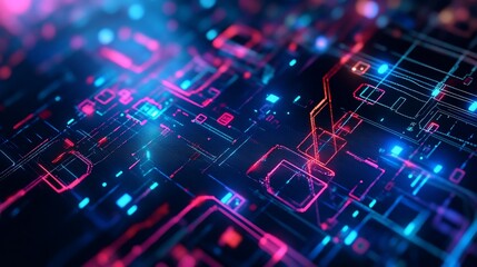 Fototapeta premium Futuristic circuit board with vibrant neon glow, digital technology wallpaper
