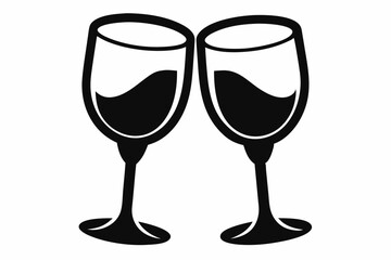 two glasses of wine line art silhouette vector illustration