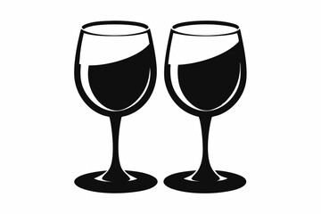 two glasses of wine line art silhouette vector illustration
