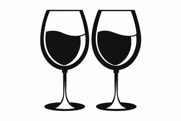 two glasses of wine line art silhouette vector illustration