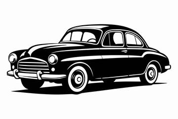vintage car line art silhouette vector illustration