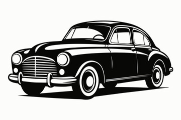 vintage car line art silhouette vector illustration