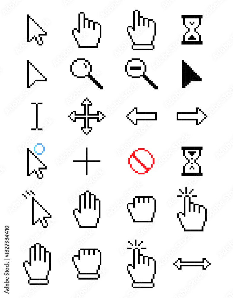Poster collection of computer mouse cursor icons, various computer cursor icons, including pointers, hands,