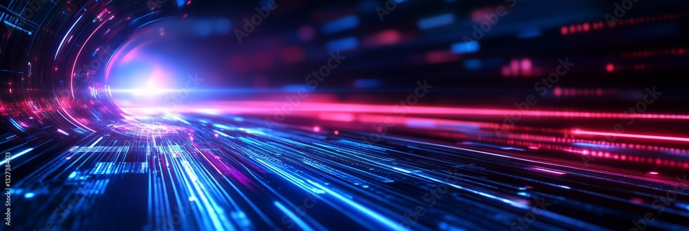 Poster a vibrant tunnel of neon lights creating a futuristic and high-tech visual experience.