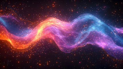Obraz premium Abstract cosmic wave, vibrant colors, glowing particles. Dynamic energy flow