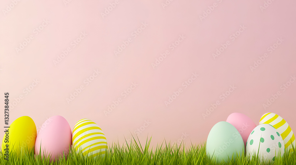 Leinwandbilder colorful easter eggs arranged on soft grass against a pastel background in a joyful spring setting