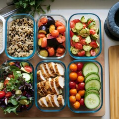 Healthy Meal Prep with Grilled Chicken, Fresh Vegetables, and Quinoa