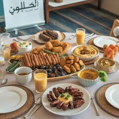 Abundant Traditional Feast with Middle Eastern Dishes and Refreshing Drinks