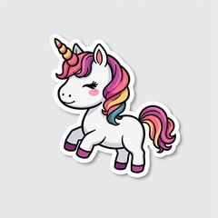 Naklejka premium Cute Cartoon Unicorn Character with Colorful Mane and Horn