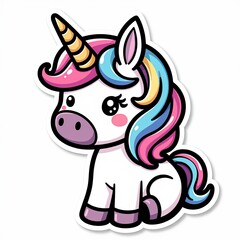 Cute Cartoon Unicorn Character with Colorful Mane and Horn