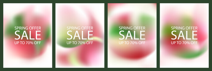 Abstract gradient background. Green color light vector blurred mesh. Organic fluid texture poster design set. Pastel liquid pattern in round glass lens. Soft sunny garden minimal backdrop. Modern wave