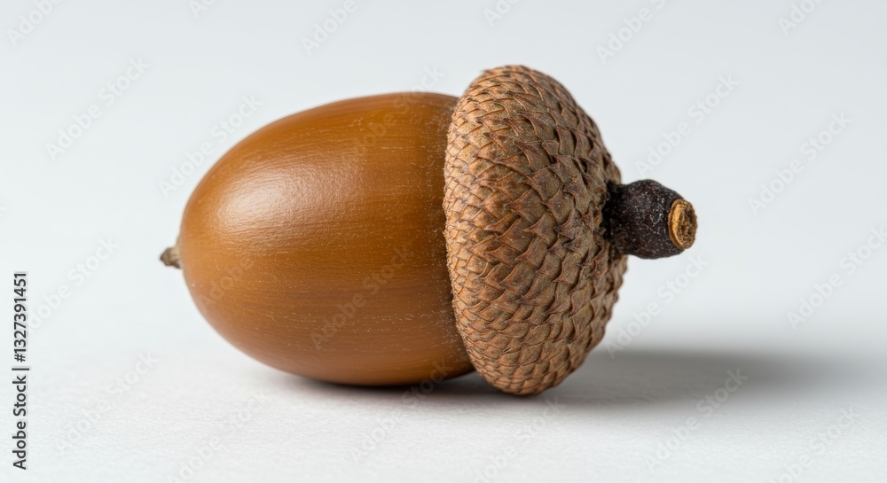 Poster single acorn on white background - close-up of a single acorn isolated on a white background. brown 
