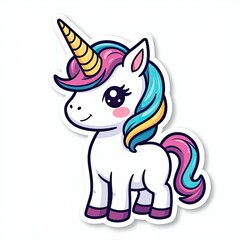 Fototapeta premium Cute Cartoon Unicorn Character with Colorful Mane and Horn