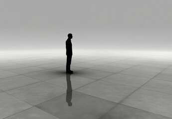 Obraz premium Silhouette of a Person Standing on Gray Ground with Reflection
