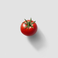 Single Ripe Red Tomato on White Background Studio Shot