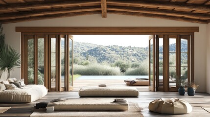 Folding doors crafted from natural wood textures add rustic charm to any country-style interior.
