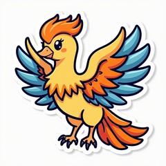 Obraz premium Cute Cartoon Bird with Vibrant Wings and Charming Expression