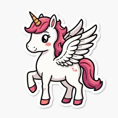 Cute Cartoon Unicorn with Wings and Pink Mane, Adorable Fantasy Animal