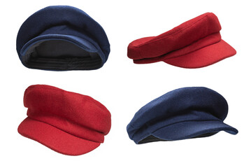 Female blue hat with a visor isolated on white.