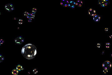 Soap bubbles isolated on a black background