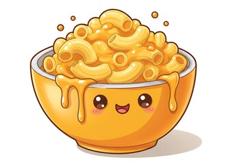 Macaroni and Cheese Bowl with Cute Facial Expression Illustration