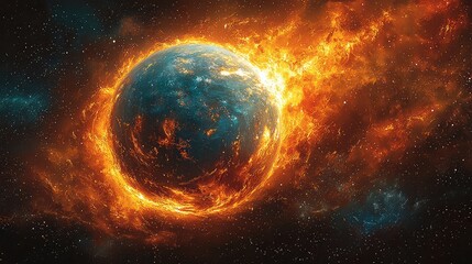Fiery Planet Explosion Cosmic Inferno Burning Planet Destruction Space Disaster Celestial Firestorm Dramatic Universe