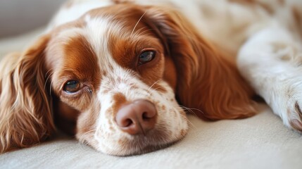 Serene Orange and White Spaniel Dog Relaxing Indoors
