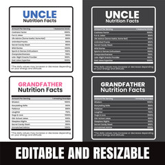 nutrition fact for uncle, Funny Uncle Nutrition Facts Label Design,Uncle's Love, Nutrition Facts Parody Chart, editable eps vector design.