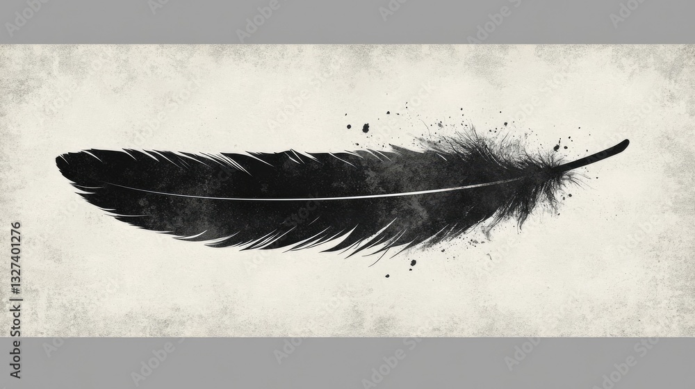 Poster abstract black feather on textured background. possible use stock photo