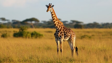 Obraz premium Majestic Giraffe Standing Tall in African Savannah Grassland