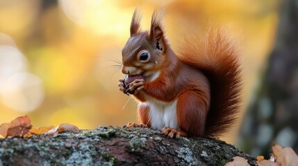 Red Squirrel Delight: A Wildlife Portrait of an Animal Enjoying Its Nutritious Acorn Meal in an Enchanting Forest