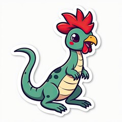 Obraz premium A cute cartoon rooster, a funny farm bird with a happy smile, waving its tail
