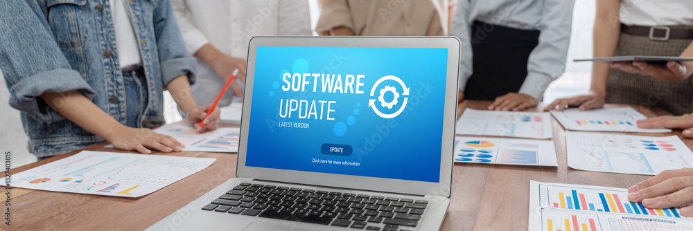 Poster Software update on computer for brisk version of device software upgrade