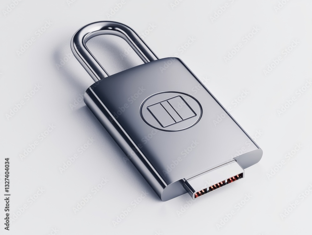 Poster a shiny padlock with a usb connector, symbolizing security and data protection in digital environmen