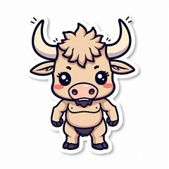 Fototapeta premium Cute Cartoon Character of a Brown Bull with a Playful Expression