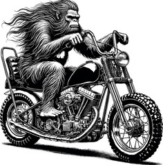 Bigfoot on Bike vector black silhouette cricut design for T-Shirt