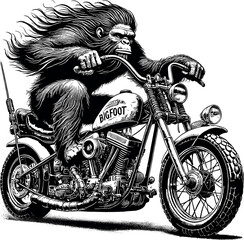 Bigfoot on bike vector black silhouette print design
