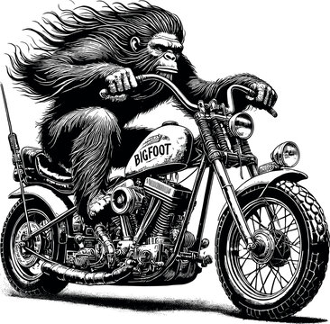 Bigfoot on bike vector black silhouette print design