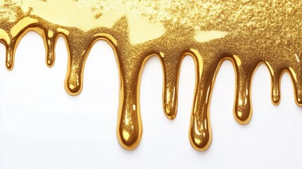 Gold nail polish dripping elegantly on a white background, generative ai